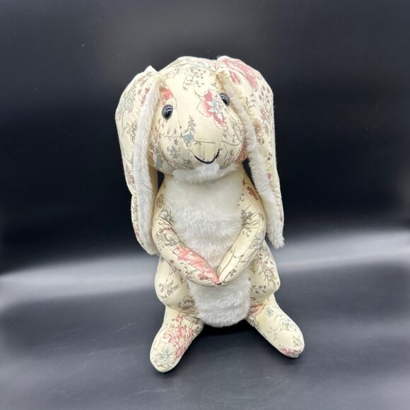 Vintage Floral Bunny Rabbit Plush Stuffed Animal Stand Up Cream Pink Cottagecore - Picture 1 of 12